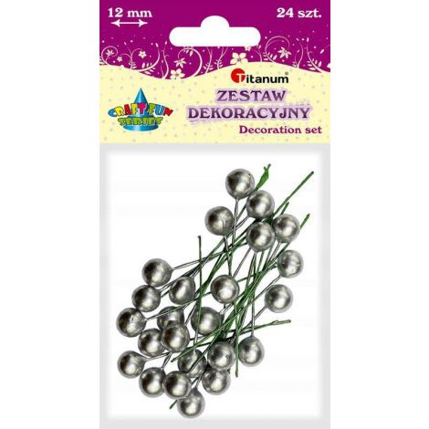 Kulki druciane Titanum Owoce Ostrokrzewu 12mm, Srebrne, 24szt